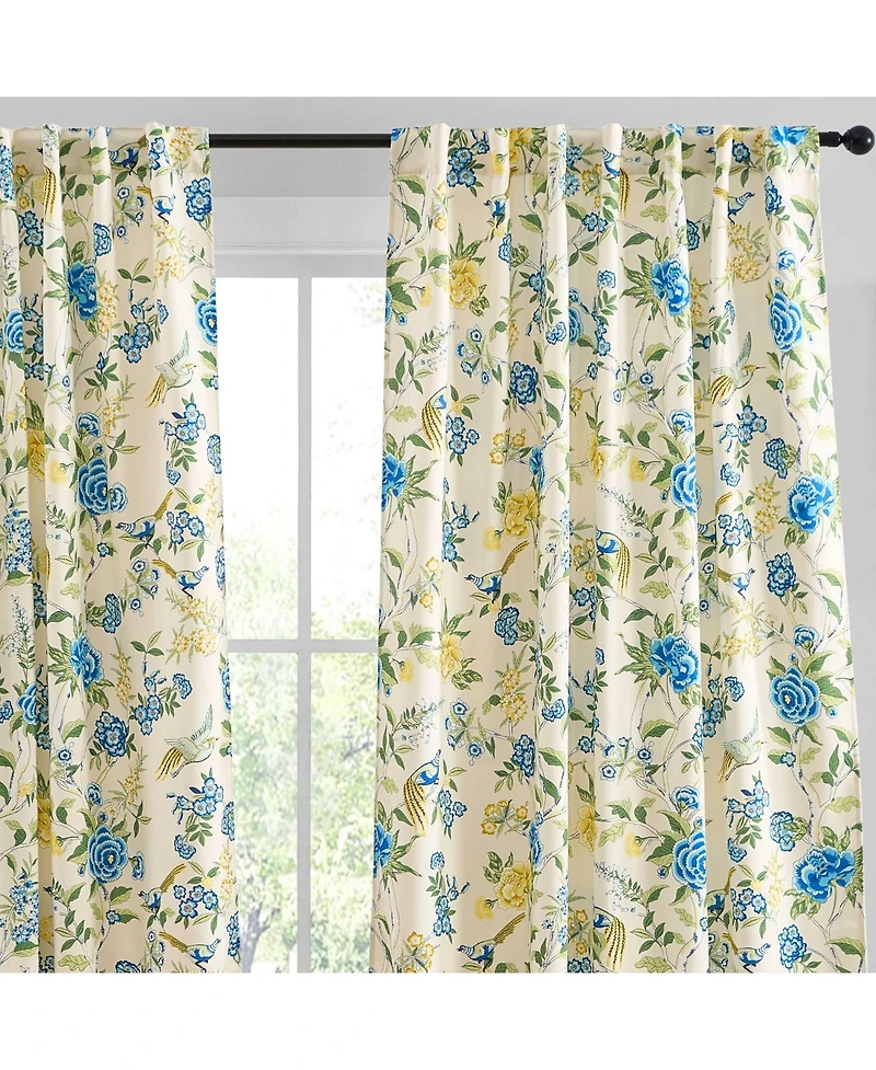 Hlc.me Scarlet Floral & Birds Patterned Back Tab Rod Pocket - Light Blocking Darkening Window Panels, Set of 2 (Green and Yellow, 52 W x 96 L)