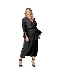 Standards & Practices Plus Ruched Long Sleeve Wrap Dress Maxi Length