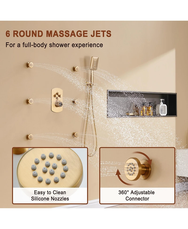 4 Function Luxury Shower System with Body Jets and Handheld alancing Valve Rainfall Head, Matte Black