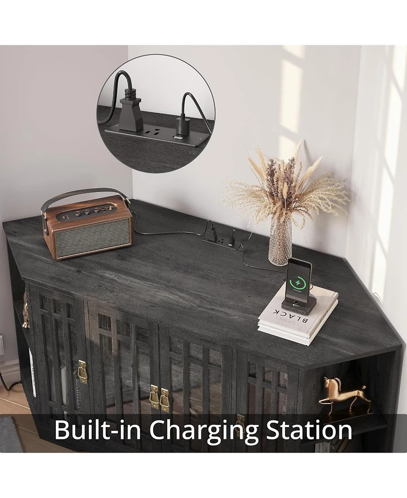 Corner Tv Stand for TVs up to 60 Inch with Power Outlet