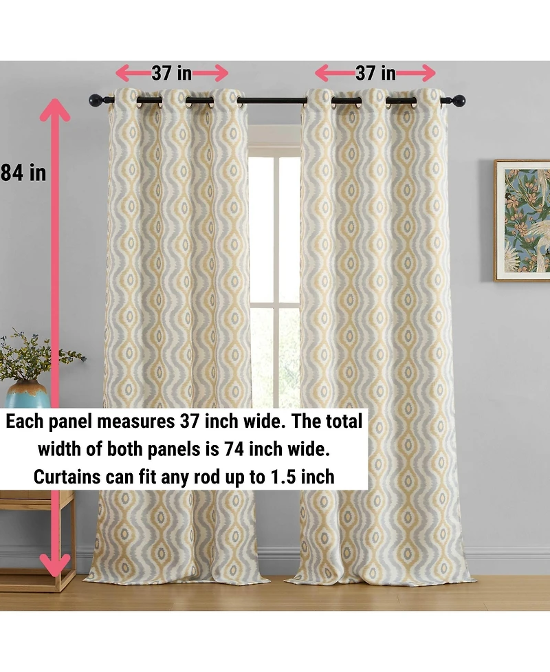 Hlc.me Tanner Ogee Ikatt Damask Patterned Window Grommet Curtains Bedroom