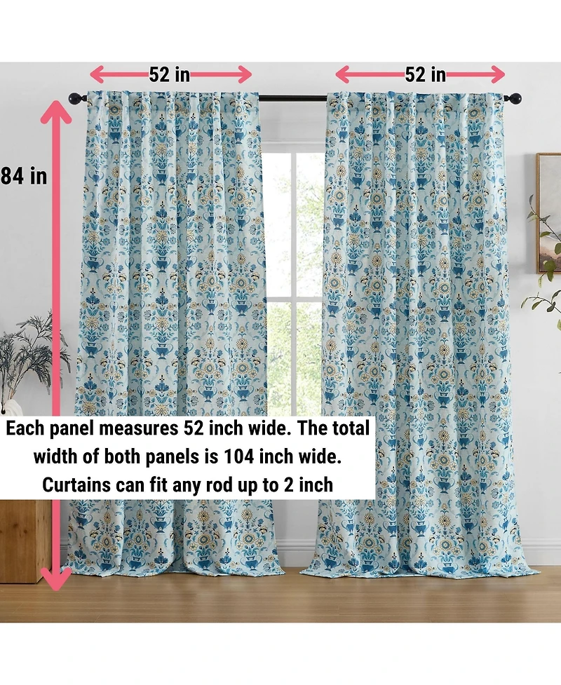 Hlc.me Clara Floral Damask Patterned Window Back Tab Rod Pocket Curtains