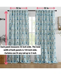 Hlc.me Clara Floral Damask Patterned Window Back Tab Rod Pocket Curtains