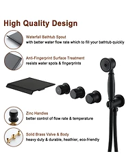 Matte Black Wall Mounted Bathtub Faucet with Handheld Shower Head Brass Wall Mounted Tub Waterfall Spout Bathtub Shower Faucet