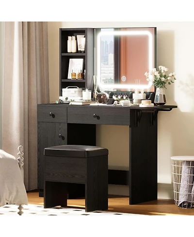 Vanity Desk with Led Lighted Mirror & Power Outlet
