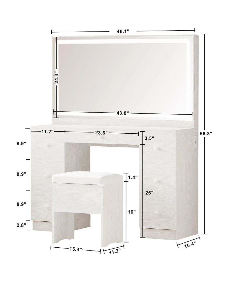 Vanity Desk Set with Led Lighted Mirror & Power Outlet