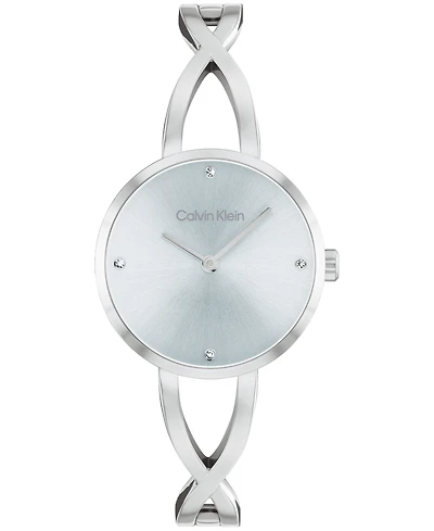 Calvin Klein Women's Sculpted Embrace Silver Tone Stainless Steel Bracelet Watch, 28mm