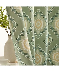 Hlc.me Liam Ogee Ikatt Damask Patterned Window Grommet Curtains Bedroom - Light Blocking Darkening Window Panels, Set of 2 (Sage Green, 52 W x 96 L