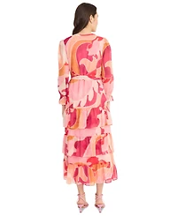 Donna Morgan Women's Floral-Print Belted Tiered Shirtdress