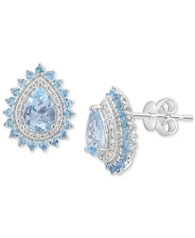 Effy Aquamarine (1-3/8 ct. t.w.), Blue Topaz (5/8 ct. t.w.) & Diamond (5/8 ct. t.w.) Stud Earrings in 14k White Gold