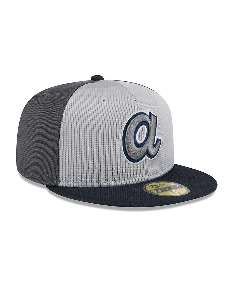 New Era Men's Gray/Navy Atlanta Braves 2025 Batting Practice 59FIFTY Fitted Hat