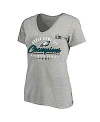 Fanatics Women's Heather Gray Philadelphia Eagles Super Bowl Lix Champions Plus Prestigious Run Tri-Blend V-Neck T-Shirt