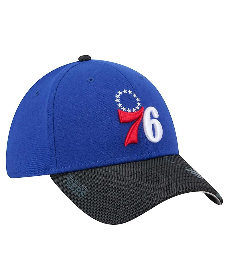 New Era Men's Royal/Black Philadelphia 76ers Sport Night Visor Hit 39THIRTY Flex Hat