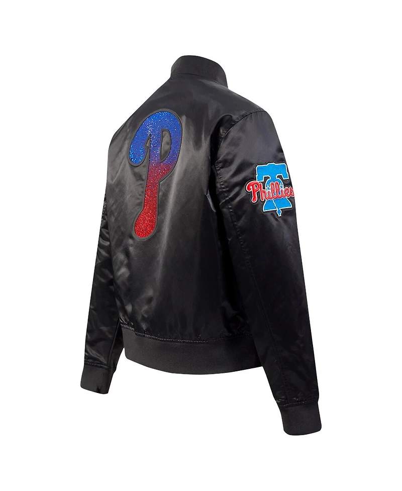 Pro Standard Women's Black Philadelphia Phillies Rhinestone Satin Full-Snap Jacket