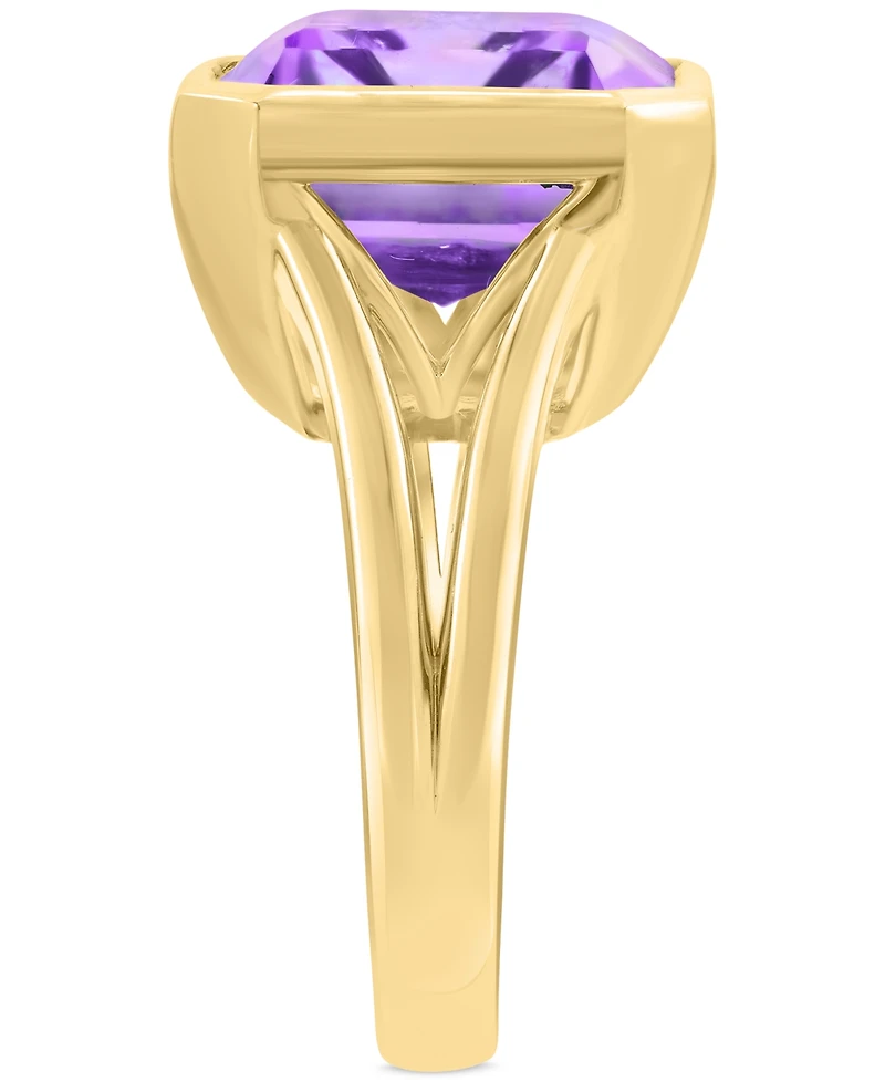 Effy Green Quartz Emerald-Cut Solitaire Ring (10-1/2 ct. t.w.) 14k Gold-Plated Sterling Silver (Available Amethyst)
