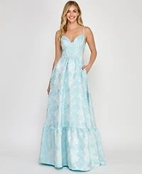Crystal Doll Juniors' Sleeveless Brocade Corset Gown