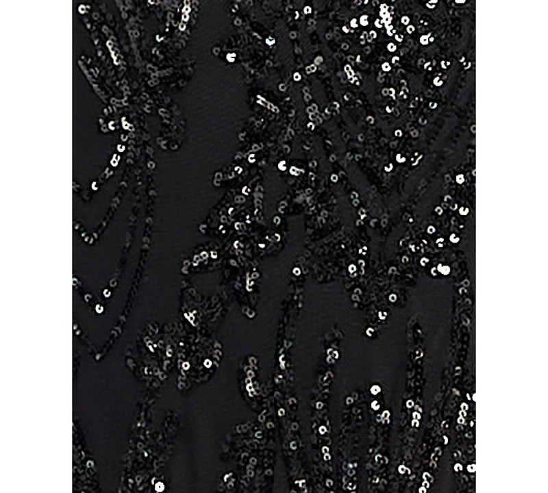 Crystal Doll Juniors' Sequined Lace-Up-Back Gown
