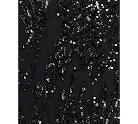 Crystal Doll Juniors' Sequined Lace-Up-Back Gown