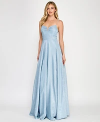 Crystal Doll Juniors' Rhinestone-Strap Glitter Gown