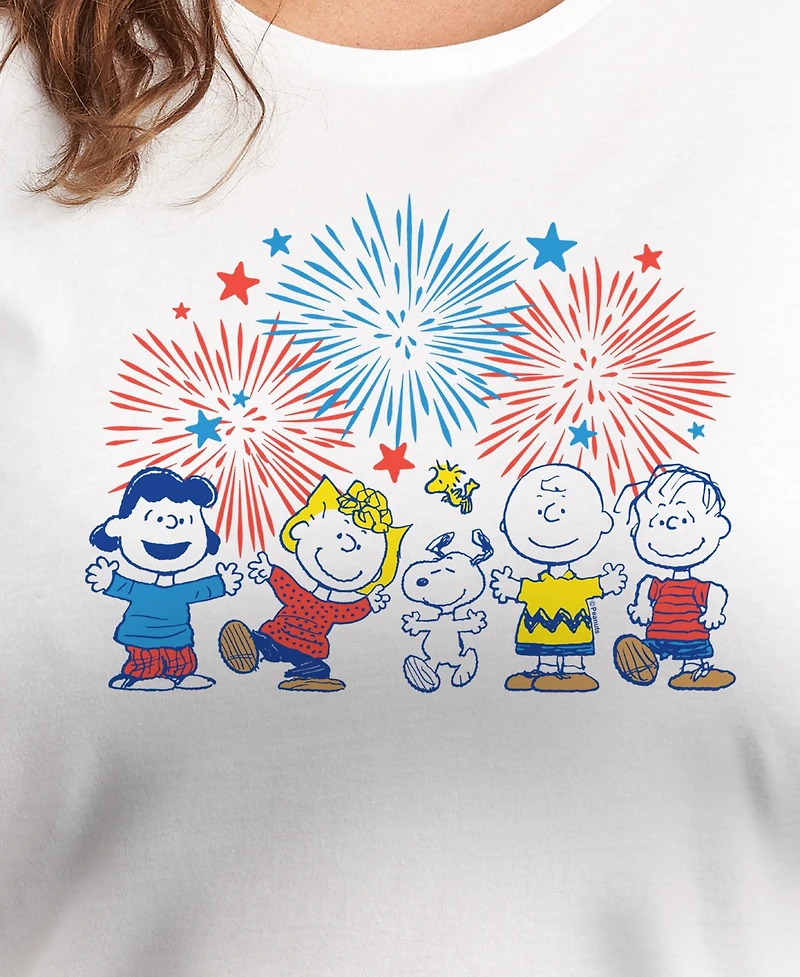Hybrid Apparel Trendy Plus Peanuts 4th of July Fireworks Graphic Crew Neck T-Shirt