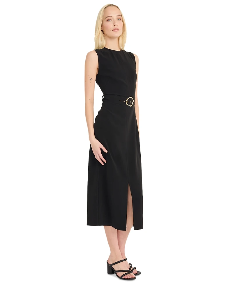 Luxely Women's Belted Boat-Neck Sleeveless Midi Dress