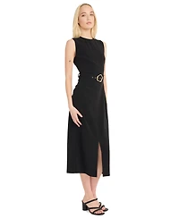 Luxely Women's Belted Boat-Neck Sleeveless Midi Dress