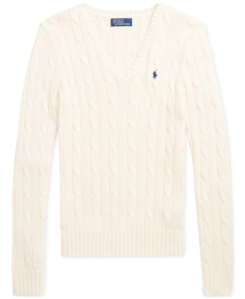 Polo Ralph Lauren Women's Cable-Knit Cotton V-Neck Sweater