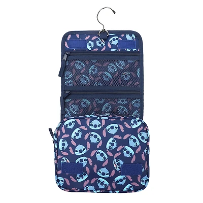 Disney Stitch Character Heads All-Over Print Blue 8.2" Folding Hanging Toiletry Kit