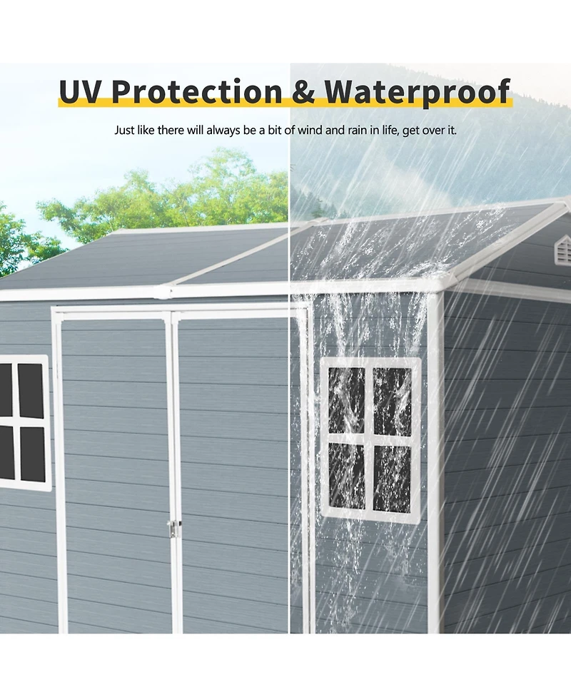 Streamdale 8 x 6 ft Resin Outdoor Storage Shed with Waterproof Floor, Windows, & Lockable Door