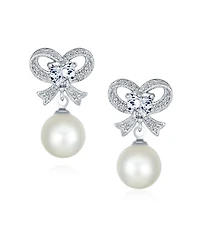 Bling Jewelry Victorian Dangle Chandelier Earrings with Cz Pearl and Bow Design