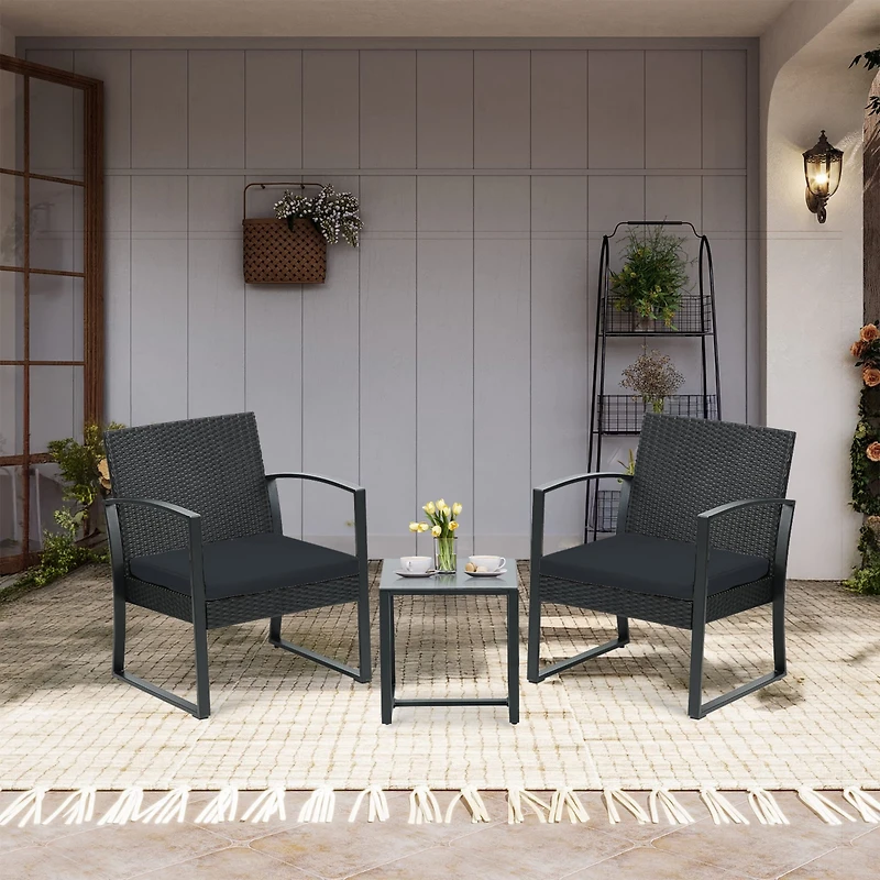 Aoodor 3-Piece Patio Furniture Set, Outdoor Rattan Wicker Chairs with Table, Sofa Set Including Cushions