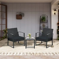 Aoodor 3-Piece Patio Furniture Set, Outdoor Rattan Wicker Chairs with Table, Sofa Set Including Cushions