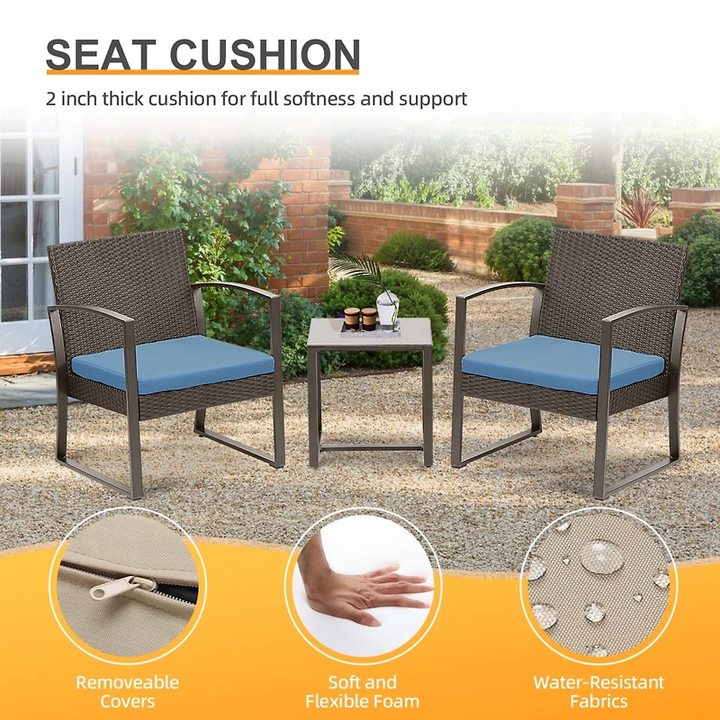 Aoodor 3-Piece Patio Furniture Set, Outdoor Rattan Wicker Chairs with Table, Sofa Set Including Cushions