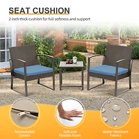 Aoodor 3-Piece Patio Furniture Set, Outdoor Rattan Wicker Chairs with Table, Sofa Set Including Cushions