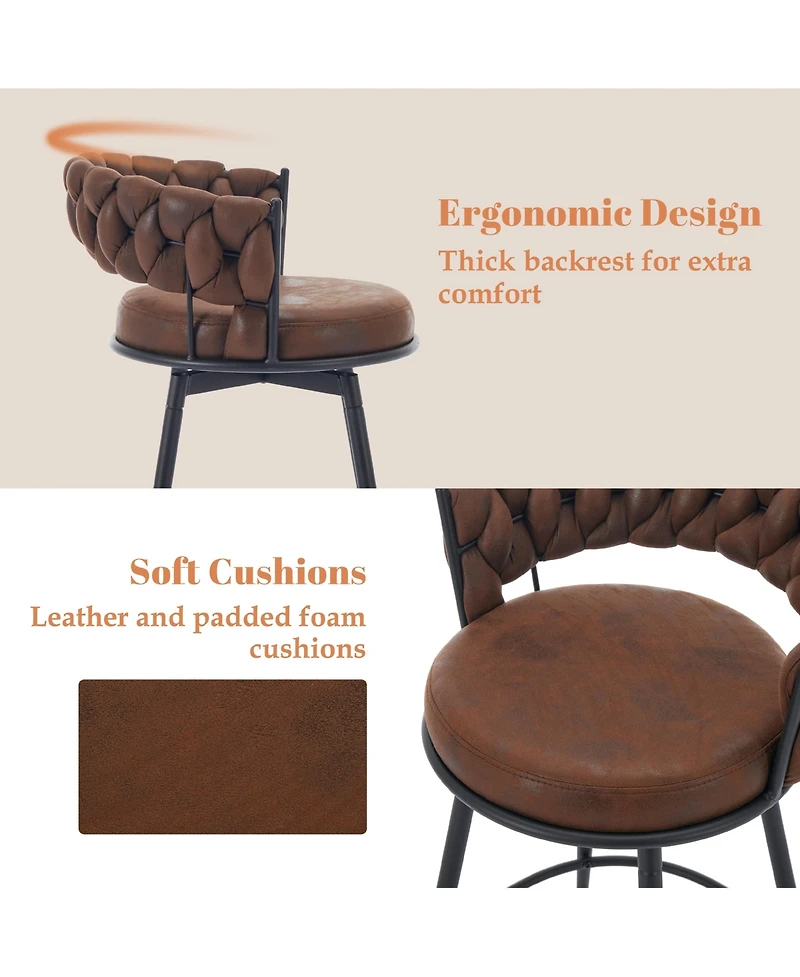 Dyhome 28 inch Bar Stools Set of 3, Modern Counter Height Stools, 360° Swivel Suede Fabric Stool Chairs with Woven Back and Footrest