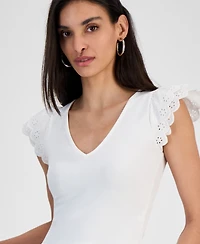 Guess Women's Dahlia Sangallo Mixed-Media Top