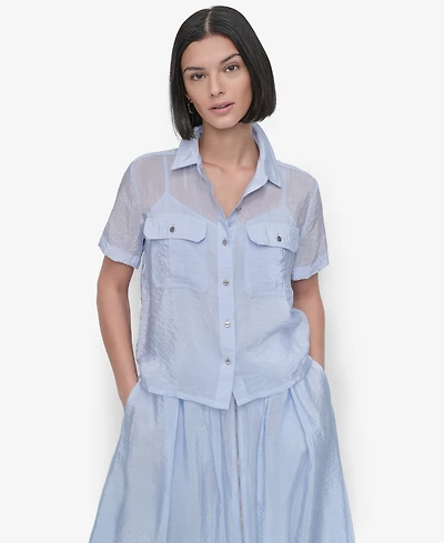 Dkny Women's Short-Sleeve Button-Front Tech Shirt