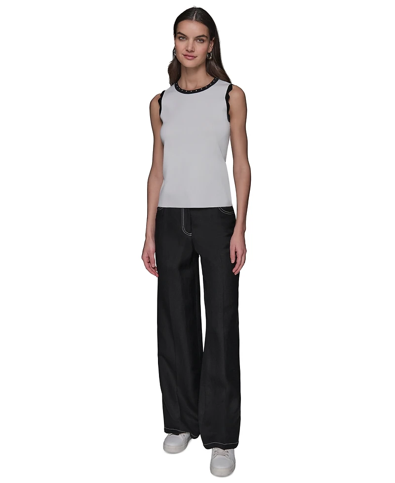 Karl Lagerfeld Paris Women's Scallop-Edge Sleeveless Sweater