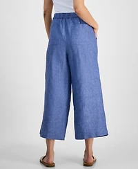 Charter Club Petite 100% Linen Wide-Leg Cropped Pants, Exclusively at Macy's