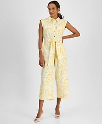 I.n.c. International Concepts Petite Printed Linen-Blend Utility Jumpsuit, Exclusively at Macy's