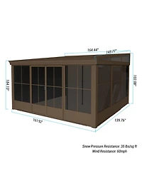 Mondawe 12x14FT Wall Mounted Sunroom，Lean-to Gazebo Sun Room for Deck Patio