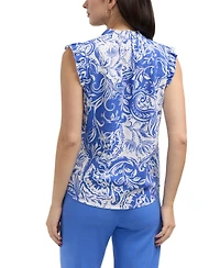 Ellen Tracy Women's Linen Blend Top With Ruffle Sleeve and Collar