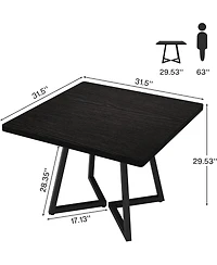 Tribesigns Square Dining Table Set of 6, 31.5" Industrial Dinner Table with Metal Base, Wood Kitchen Table for 10 People, Brown Bar Table