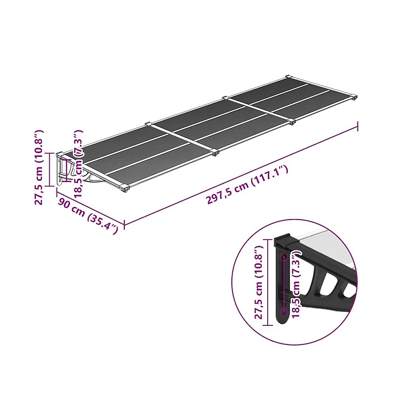 Door Canopy and Transparent 117.1"x35.4" Polycarbonate