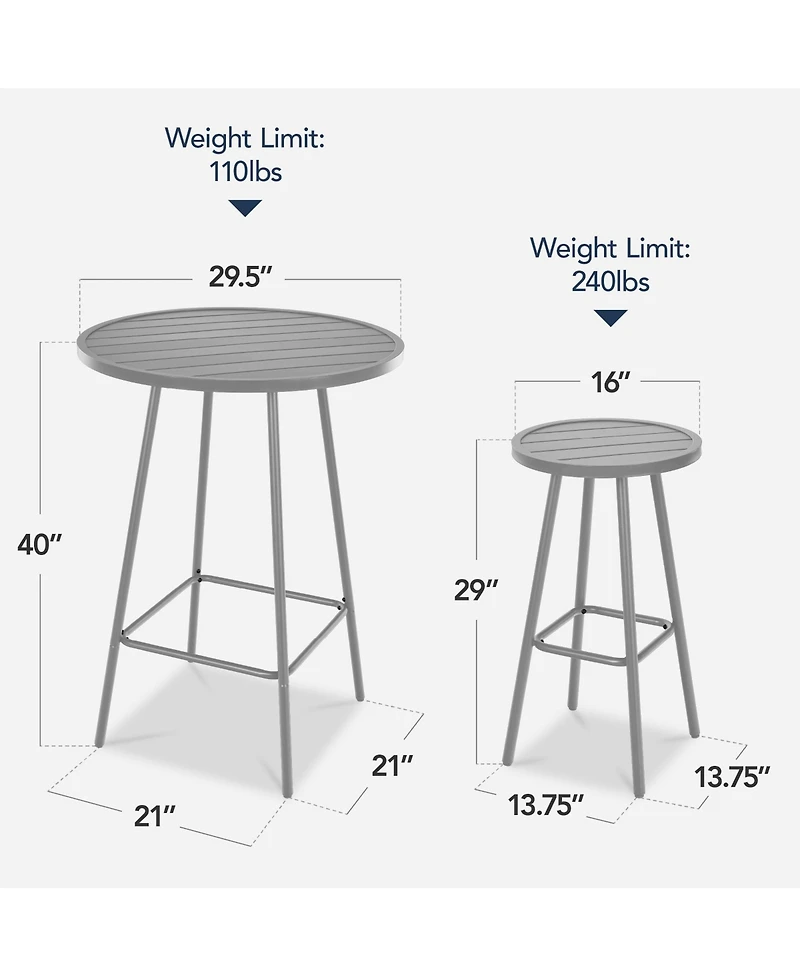 Best Choice Products 3-Piece Steel Patio Bar Height Round Bistro Set w/ Backless Stools
