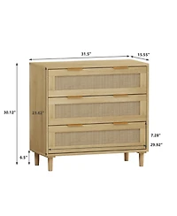 31.50"3-Drawers Rattan Storage Cabinet Rattan Drawer (Set of 2),for Bedroom,Living Room,Dining Room,Hallways,Oak