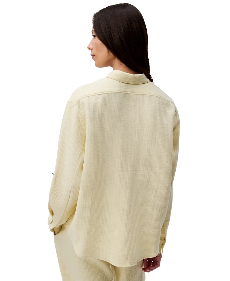 Calvin Klein Jeans Women's Double Gauze Roll-Tab-Sleeve Button-Down Shirt