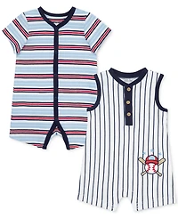 Little Me Baby Boys Baseball Stripe Rompers, Pack of 2
