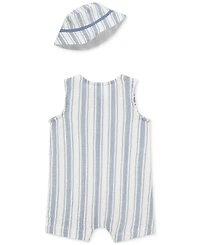 Little Me Baby Boys 2-Pc. Gauze Stripe Romper & Bucket Hat Set