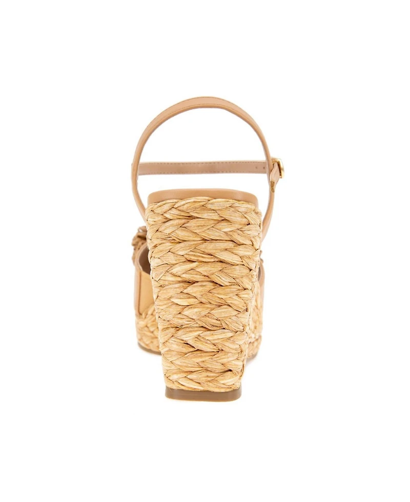 BCBGeneration Women's Erika Raffia Flower Wedge Sandals